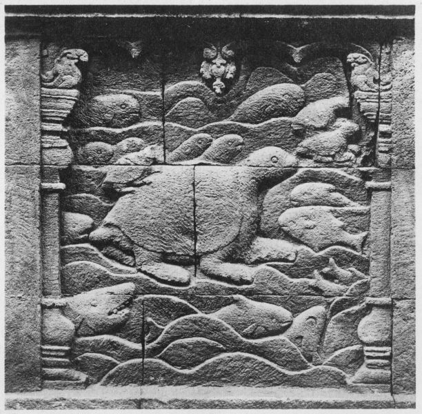 Bas-relief de Borobudur : représentation d'un jataka EFEO_INDO00131