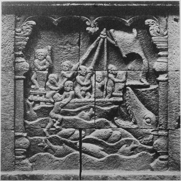 Bas-relief de Borobudur : représentation d'un jataka EFEO_INDO00135