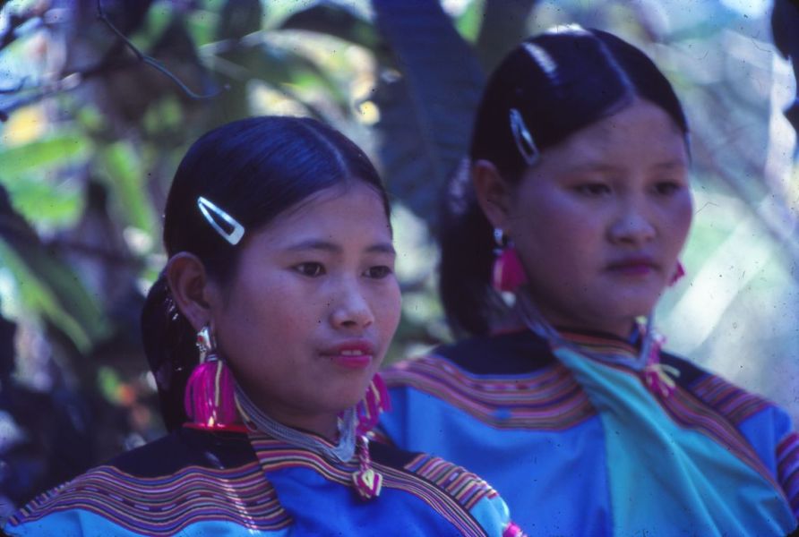 Portrait of young Lisu women with their traditional silver earrings. EFEO_KLEO00525