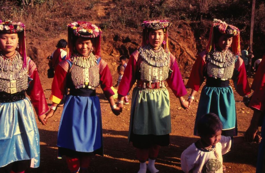 Young Lisu girls with their traditional New Year costumes. EFEO_KLEO00604
